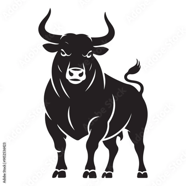 Fototapeta linear paint draw bull Vector Black silhouettes. with white background