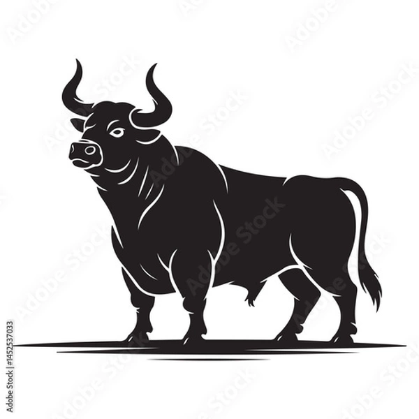 Fototapeta linear paint draw bull Vector Black silhouettes. with white background