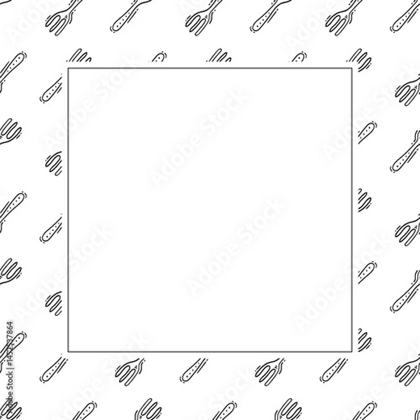 Obraz kitchen utensil frame. doodle kitchenware square frame. kitchen background