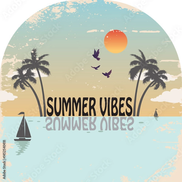 Fototapeta Summer vibes. Beach modern abstract art. Enjoy beach life. Sunshine paradise graphic print design. Enjoy beach life. Summer vibes artwork. Surf club design.