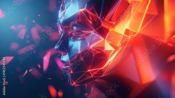Obraz Futuristic polygonal female face, illuminated by vibrant light.  Geometric, digital, and abstract portrait