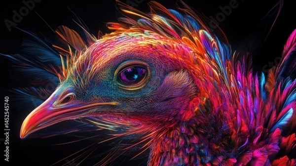 Obraz Vibrant avian portrait.  Feathers in vibrant color.  Close-up view.  Detailed plumage