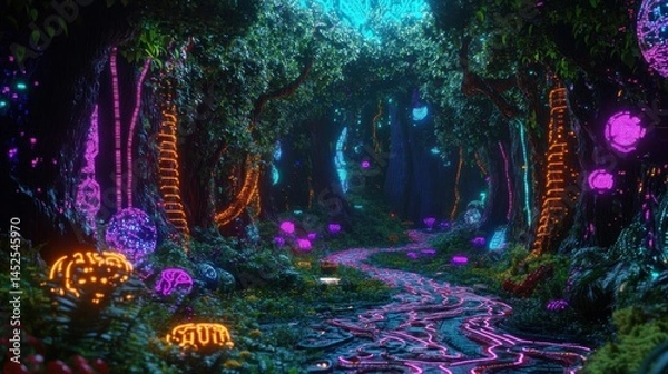 Obraz Enchanted neon forest path