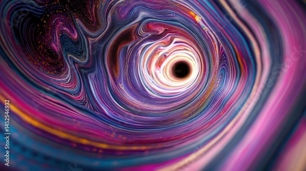 Obraz Abstract swirling colors, creating a mesmerizing effect of a cosmic vortex.  Deep colors, intricate patterns, and a central black hole effect are captivating