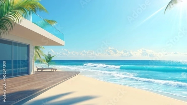 Obraz Modern beachfront villa with ocean views