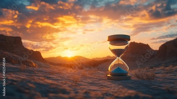 Obraz Hourglass at sunset time fleeting desert landscape warm golden light symbolic image of life s passage