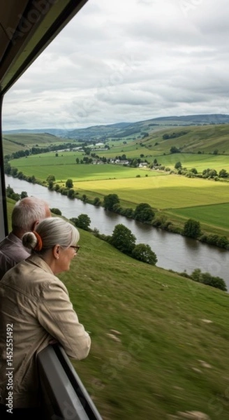Fototapeta Elderly Couple Views River Valley from Train
