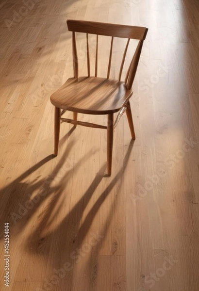 Fototapeta Crisp shadow of a wooden chair on a polished oak floor  , chair shadow, minimal