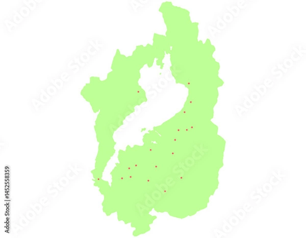 Fototapeta 滋賀県　地図　黄緑　斑点　イラスト