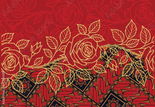 Obraz Rose Flower Batik Motif, a very distinctive Indonesian batik motif
