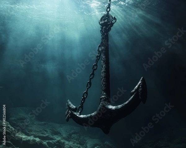 Fototapeta Symbolic Release from Darkness: Anchor Lifted Showing Clear Water Light Below
