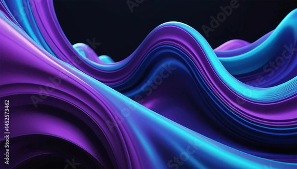 Fototapeta Futuristic Abstract Purple and Blue 3D Wave Background – Fluid Motion Design for Digital Art Projects