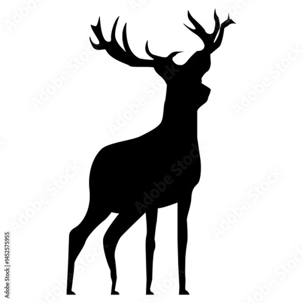 Fototapeta Deer silhouette editable vector isolated over white background.Graceful deer silhouette element eps10 for designs.Deer symbol vector for fantasy art and wildlife related projects.Antler buck icon.