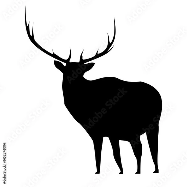 Fototapeta Deer silhouette editable vector isolated over white background.Graceful deer silhouette element eps10.Deer symbol vector for fantasy art and wildlife related projects.Antler buck icon.