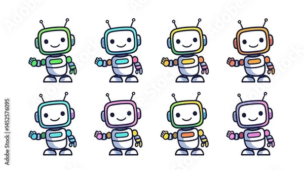 Fototapeta 右手で何かを指し示す可愛いロボットの画像（色違い）