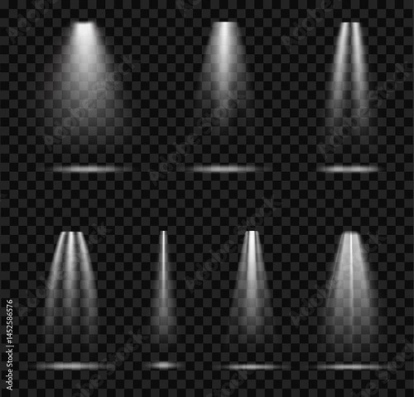 Fototapeta Set of light rays burst creating a glowing light effect, lamp or projector fading light on transparent background