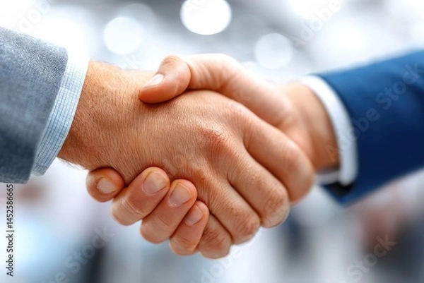 Fototapeta Close-up of businesspeople shaking hands in agreement.