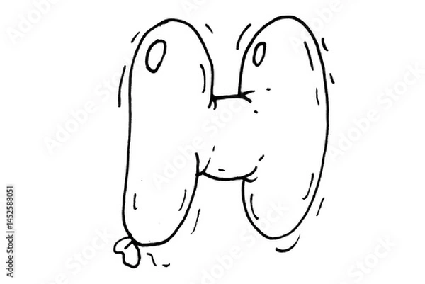 Fototapeta Hand-drawn letter H with a fun, soft bubble style. Perfect for learning the alphabet, educational posters, children's books, flashcards, creative typography, and playful logos