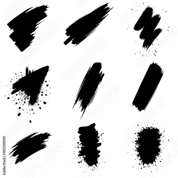 Fototapeta Brush line set. Vector calligraphy paint strokes. Vintage Chinese brushstrokes collection
