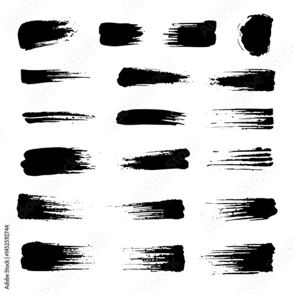 Fototapeta Messy black paint set isolated, vector ink brush strokes stock illustration, grungy lines and splatters with natural flow