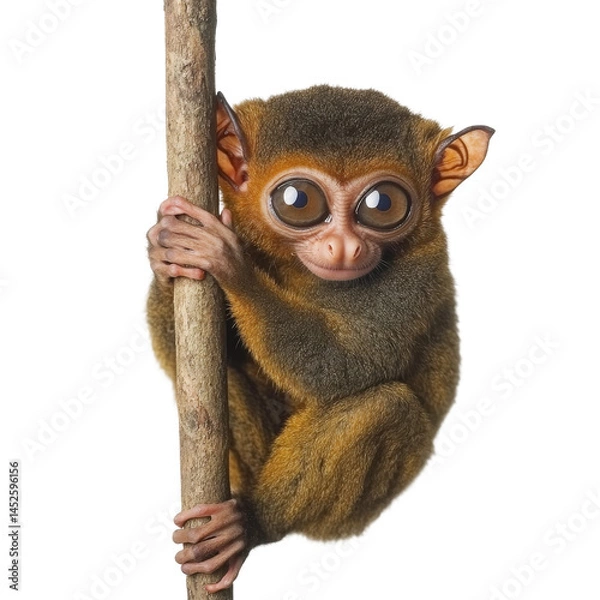Fototapeta Adorable Tarsier clinging to a branch. This small primate has huge eyes and a captivating appearance