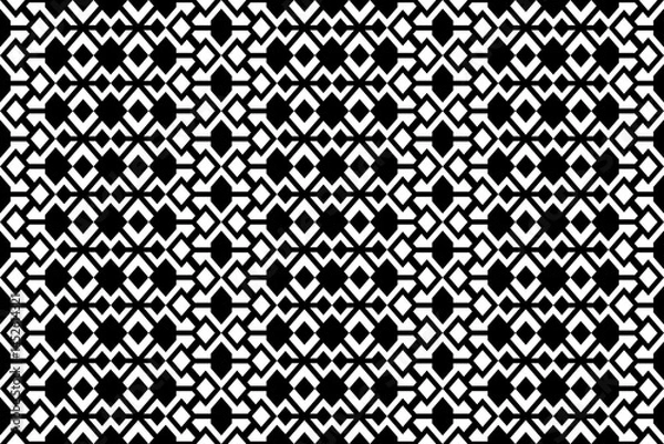 Fototapeta Abstract seamless geometric pattern with squares and rhombuses. Black and white repeating decorative pattern design.