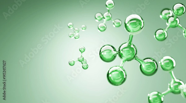 Fototapeta 3D glass molecule structure representing active ingredients in skincare or haircare formulas, highlighting innovation, hydration, and scientific beauty.
