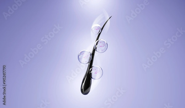 Fototapeta 3D illustration of a healthy hair follicle with hydration bubbles, representing scalp care and deep nourishment.