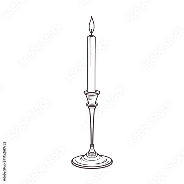Obraz Lit candle on candlestick, line art, monochrome, for invitations
