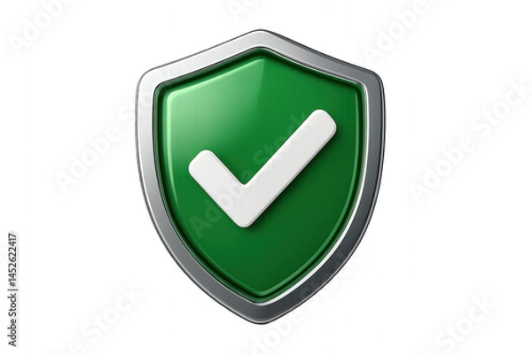 Fototapeta Green shield with tick icon isolated on transparent background.