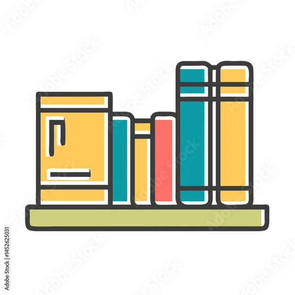 Fototapeta Colorful Books on a Shelf in Modern Flat Design  