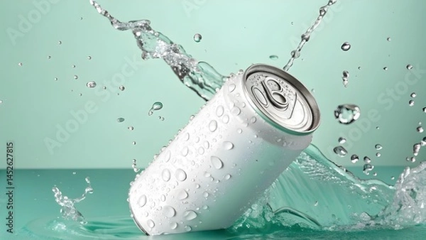 Obraz Soda can splash, dynamic water splash, product photography, soda can mockup