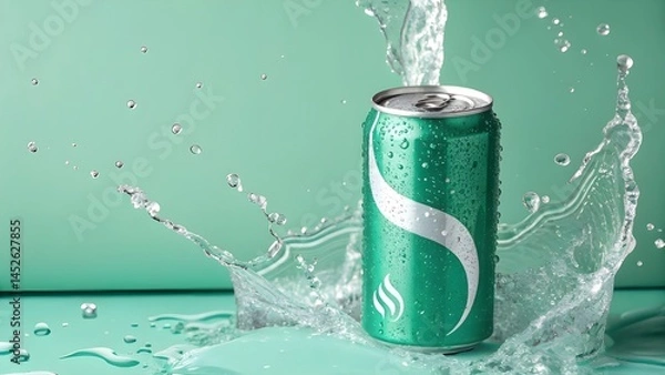 Obraz Soda can splash, dynamic water splash, product photography, soda can mockup