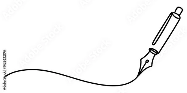 Obraz Continuous one line of fountain pen in silhouette on a white background. Linear stylized.Minimalist, Pen Signature Continuous Line Icon. Continuous one line drawing writing pen isolated minimalist.