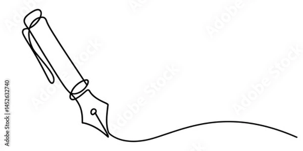 Obraz Continuous one line of fountain pen in silhouette on a white background. Linear stylized.Minimalist, Pen Signature Continuous Line Icon. Continuous one line drawing writing pen isolated minimalist.