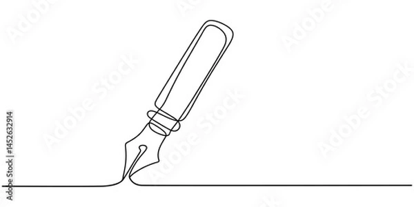 Obraz Continuous one line of fountain pen in silhouette on a white background. Linear stylized.Minimalist, Pen Signature Continuous Line Icon. Continuous one line drawing writing pen isolated minimalist.