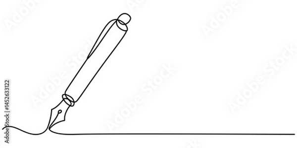 Obraz Continuous one line of fountain pen in silhouette on a white background. Linear stylized.Minimalist, Pen Signature Continuous Line Icon. Continuous one line drawing writing pen isolated minimalist.