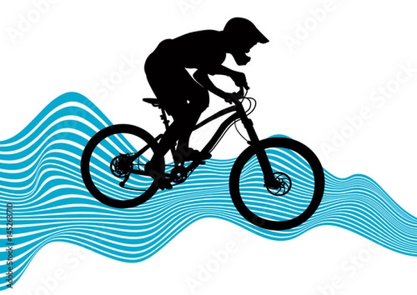 Obraz Silhouette of a biker descending on a mountain bike on a slope