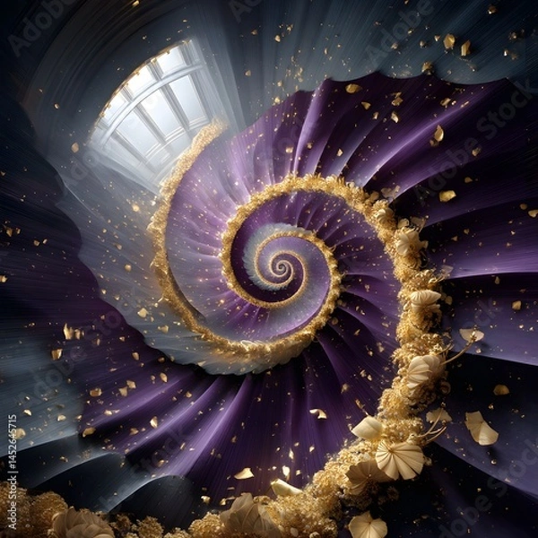 Obraz Beautiful Spiral Design with Purple Swirls and Dramatic Light Effects in a Surreal Atmosphere