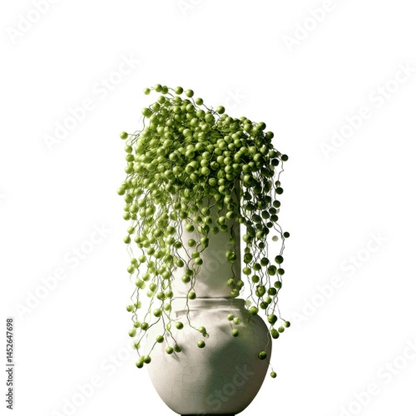 Fototapeta String of Pearls Plant in White Ceramic Pot Against Green Transparent background