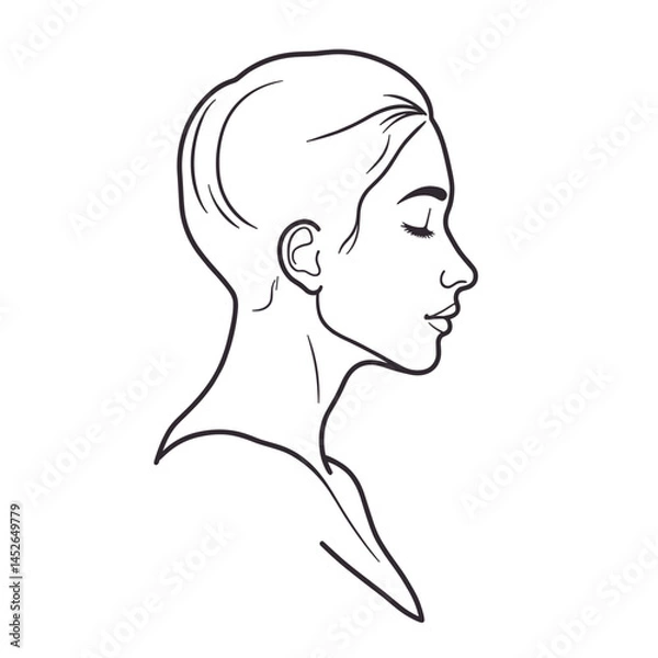 Obraz Woman's profile, line art, black and white, for wellness branding