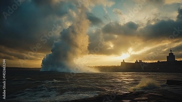 Obraz Hydroelectric dam releasing water powerfully Generating