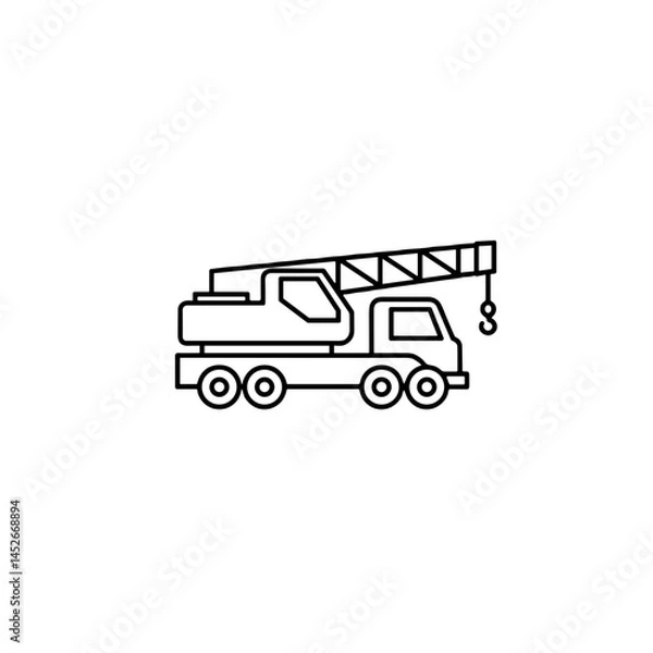 Fototapeta simple crane truck icon with outline in black, minimalist design for construction