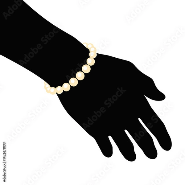 Fototapeta Pearl bracelet on a hand silhouette, minimalist style, for website design