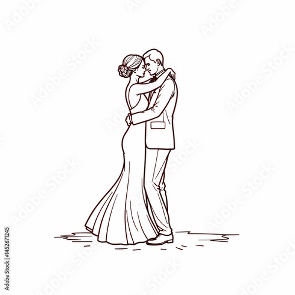 Obraz Couple embracing wedding illustration, maroon, for invitations