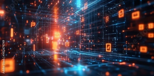 Fototapeta A h igh tech blockchain network visualized