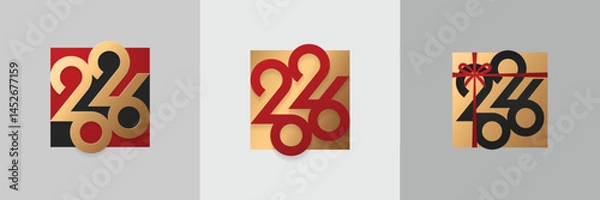 Fototapeta Happy New Year 2026 with box style, concept as a sign or logo. Logo 2026 with gift box concept