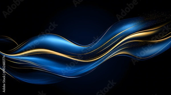 Fototapeta 4k Abstract golden blue wave banner shining purple surface wave background blue ribbon flowing wallpaper 3D rendering banner blue wave flow background image