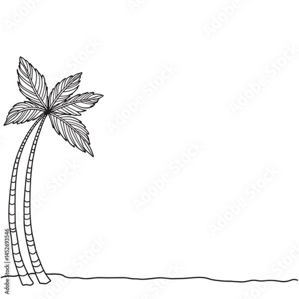 Fototapeta Palm tree illustration, black lines, minimalist style, for summer designs