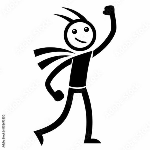 Obraz Minimalist Dancing Stick Figure Silhouette with Cap - Celebration Art. 